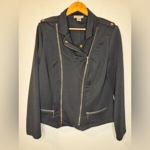 Janette Plus Black and Gold Lightweight Moto Jacket